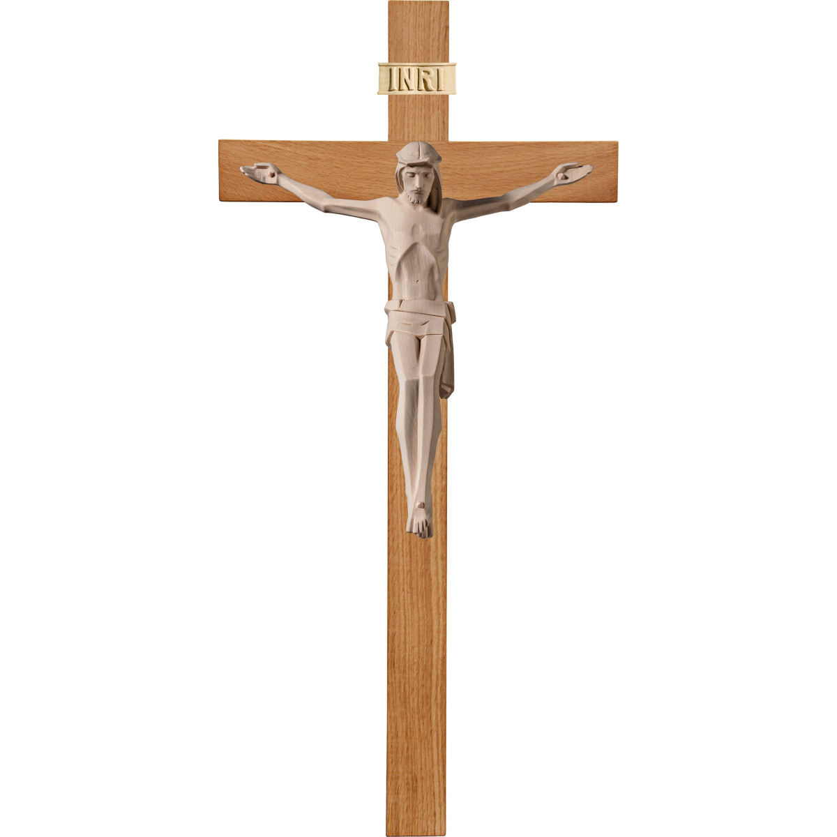 Cristo moderno LUCA en cruz de roble simple ancha